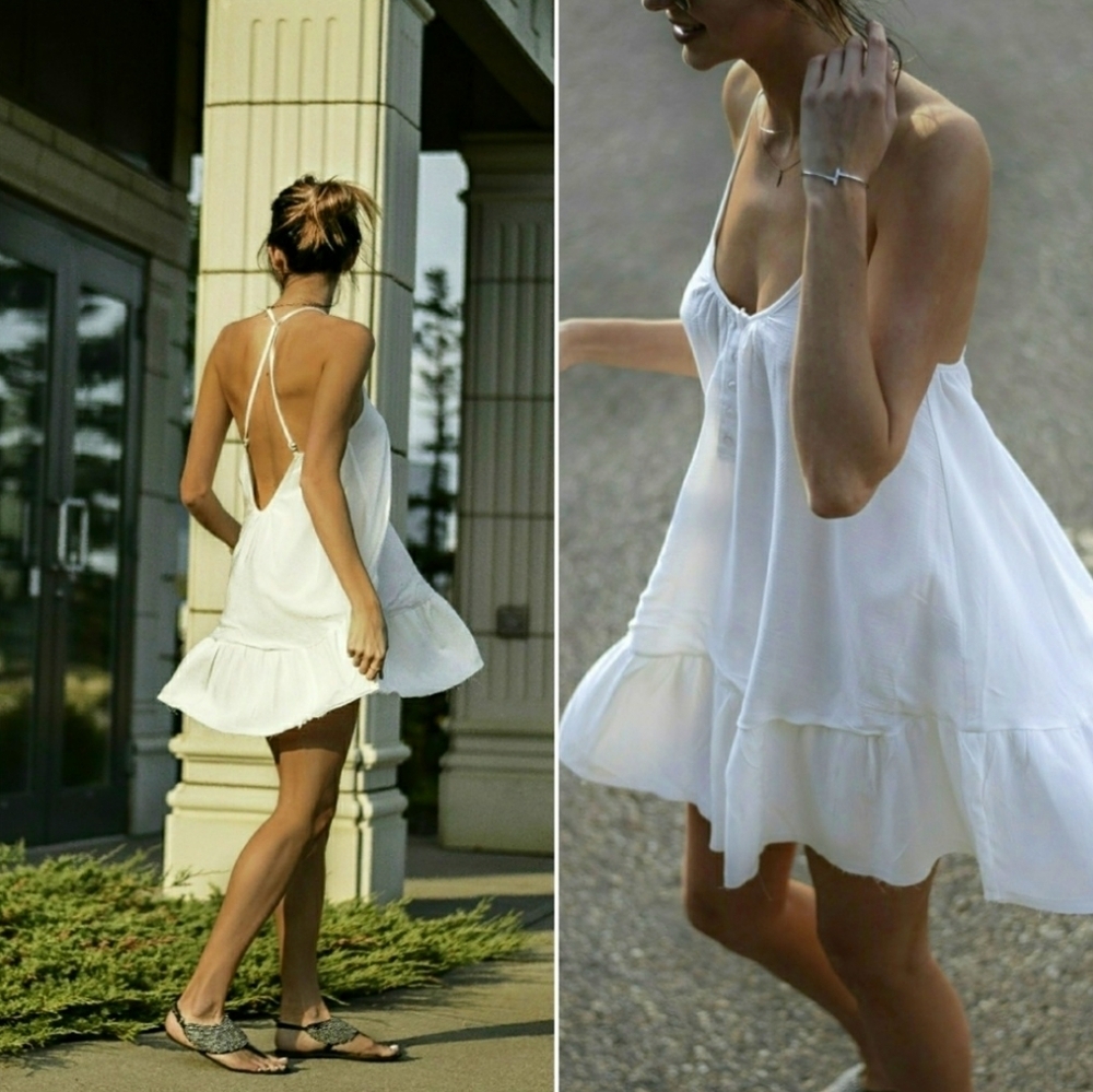 SINCERELY JULES // white rosa cross back flounce hem mini dress